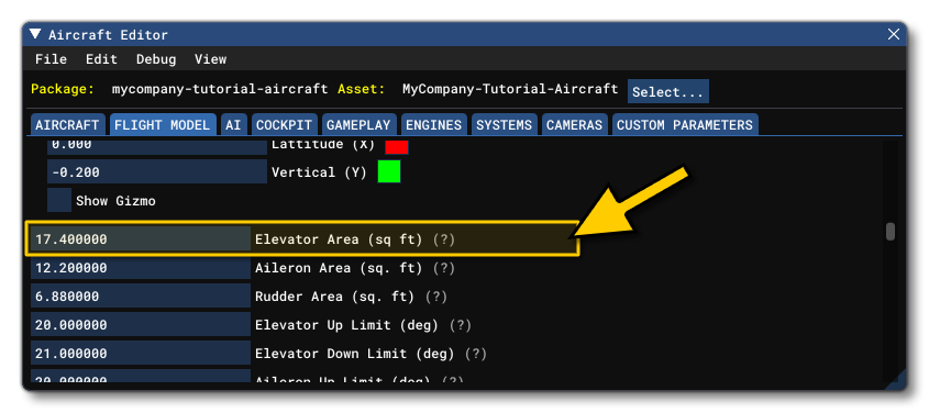 The Elevator Parameter in The Aircraft Editor The Elevator Parameter in The Aircraft Editor