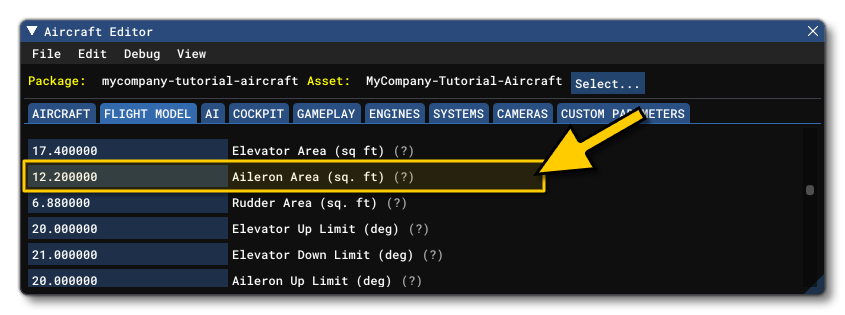 The Aileron Area Parameter in The Aircraft Editor The Aileron Area Parameter in The Aircraft Editor