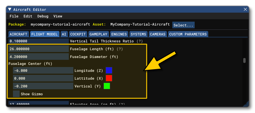 The Fuselage Parameters in The Aircraft Editor The Fuselage Parameters in The Aircraft Editor
