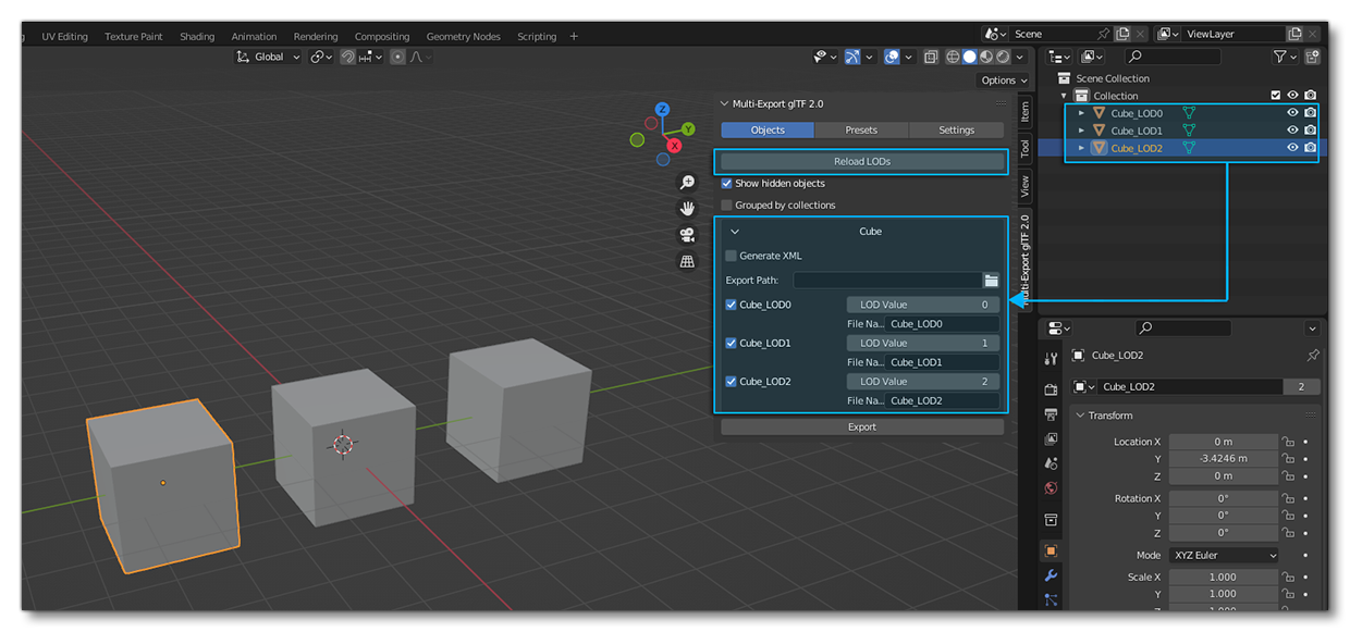 Grouped Objects Using The Reload LODs Button