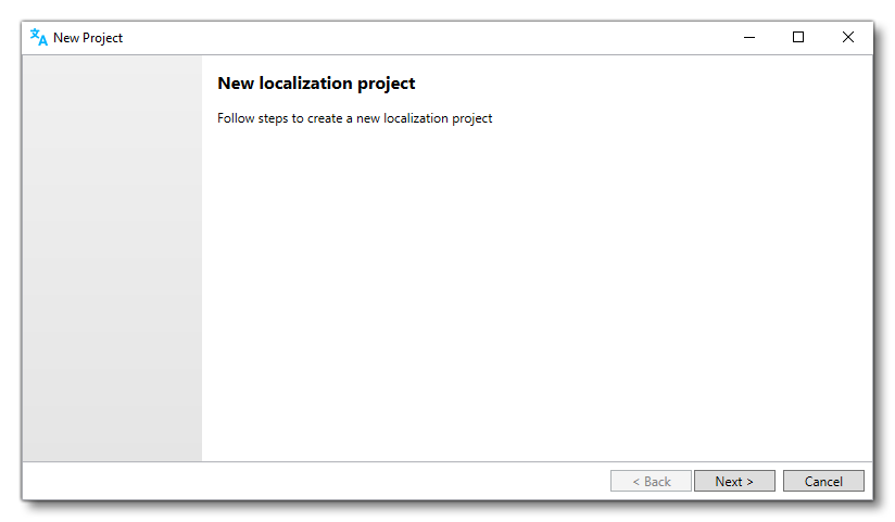 The Localization Wizard New Project Screen