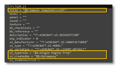 Strings Flagged For Substitution In The SimpleAircraft CFG File