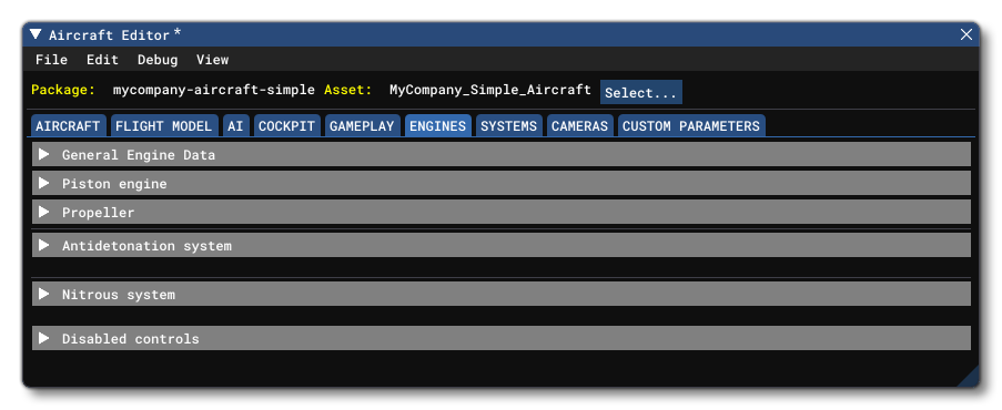 The Engines Tab In The Aircraft Editor