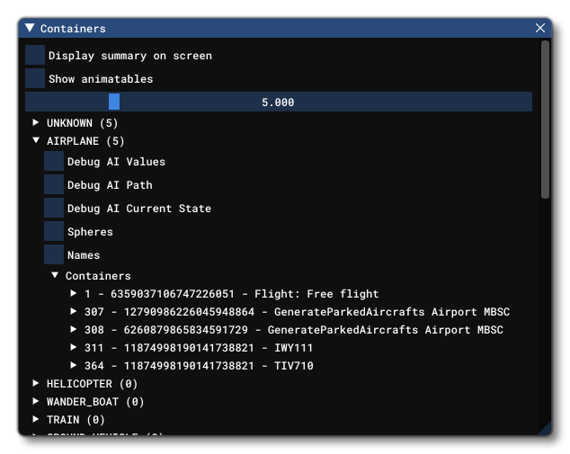 The SimObjects Container Window Showing An Expanded Category