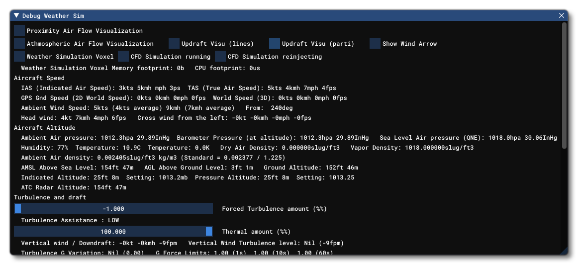 The Debug Weather Sim Window