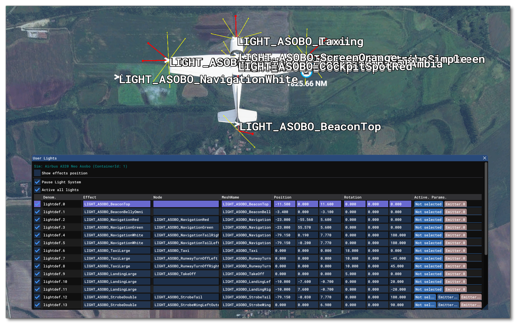 Light Information Shown As An Overlay Within The Simulation