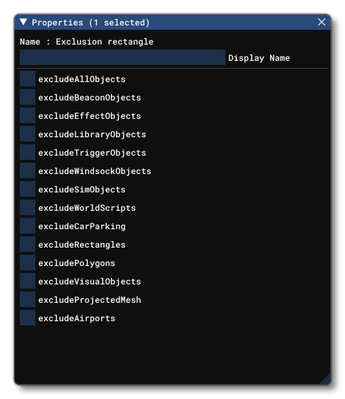The Properties Window For An Exlusion Rectangle Object