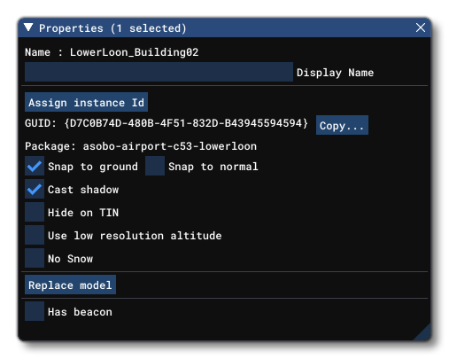 The Properties Window For A Scenery Object