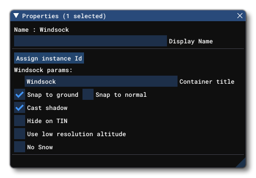 The Properties Window For A Windsock Object