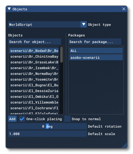 Different WorldScript Object Elements Listed In The Objects Window