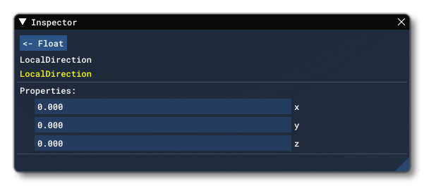 The Inspector Window Inputs For The LocalDirection Node