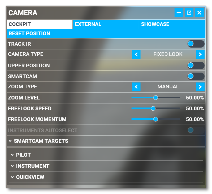 Camera In-Sim Panel UI