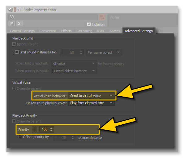 Setting The 3D Actor Mixer Advanced Settings