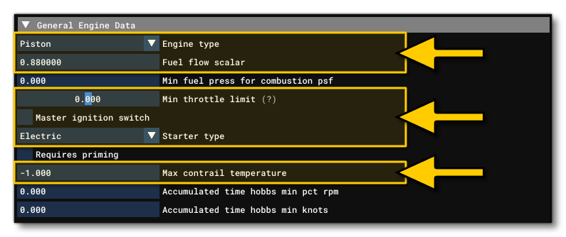 Initial Parameters To Be Set For The Aircraft Engines