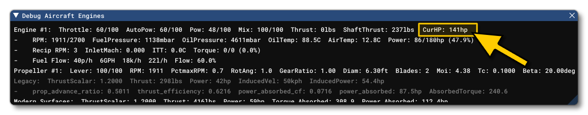 The Current Horsepower Shown In The Engine Debug Window