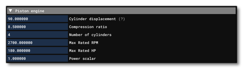 Initial Params To Set Up For A Piston Engine