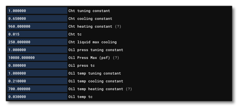 Some Of The Different Time, Tuning, Heating And Cooling Constants In The Piston Engine