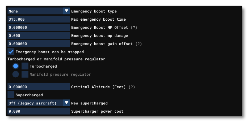 Additional Component Parameters For A Piston Engine