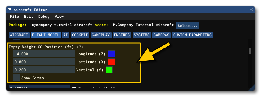 The CG Parameter In The Aircraft Editor