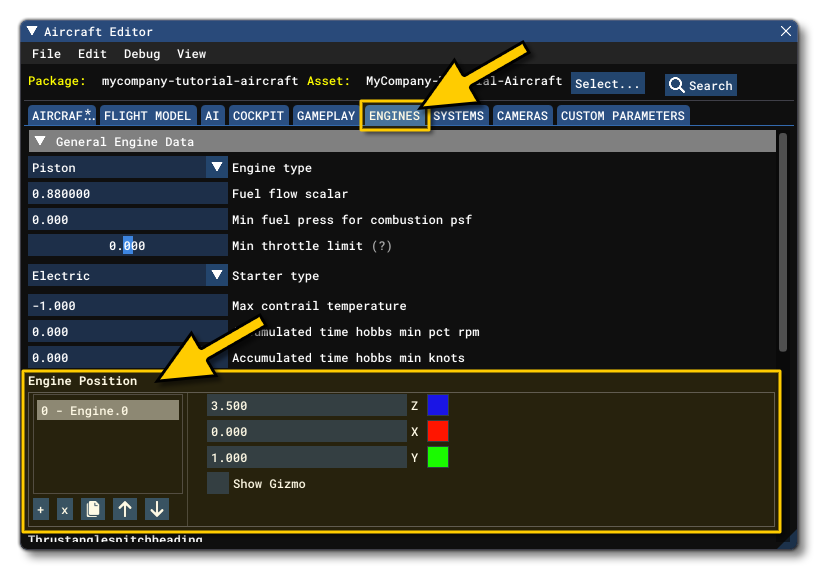 Setting The Engine Position In The Aircraft Editor