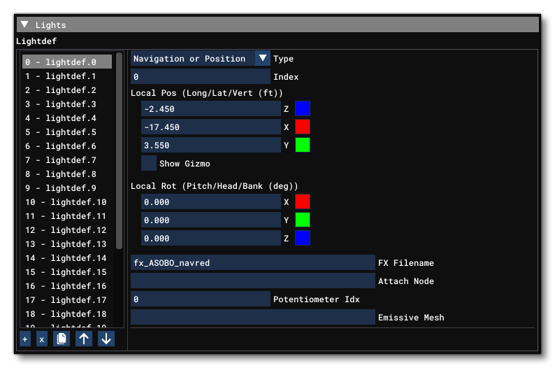 The Lights Section Of The Systems Tab In The Aircraft Editor