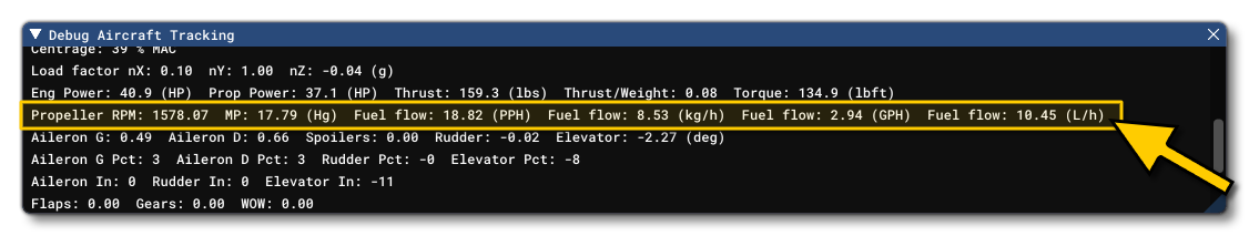 The Fuel Flow Values Shown In The Debug Tracking Window