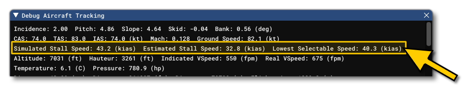 The Simulated Stall Speed In The Debug Window