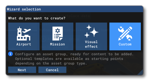 The Asset Group Wizard Window