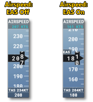 The Airspeed Display With EAS On and Off
