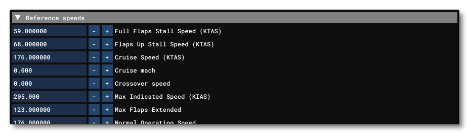 The Reference Speeds Section Of The Flight Model Tab