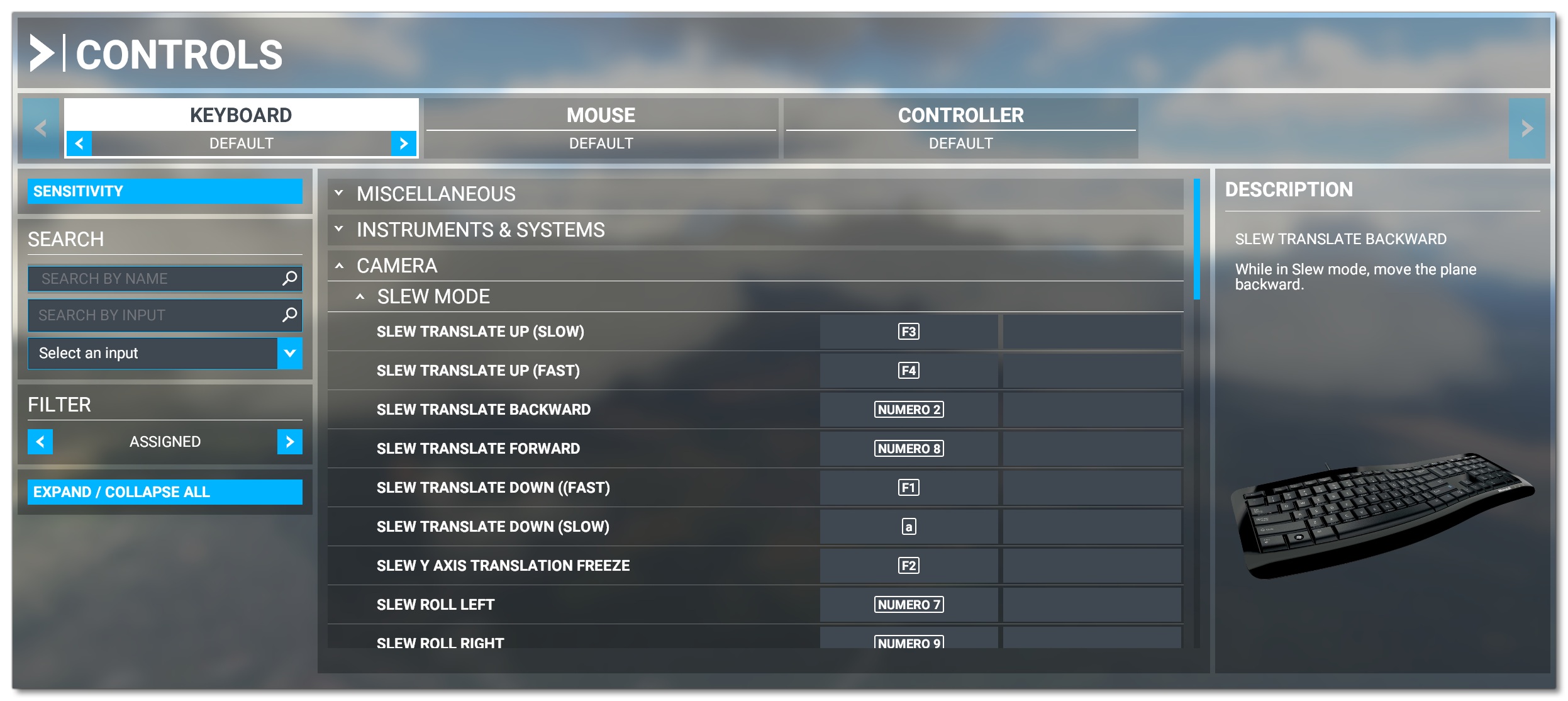 The Slew Mode Controls Menu In The Sim Options