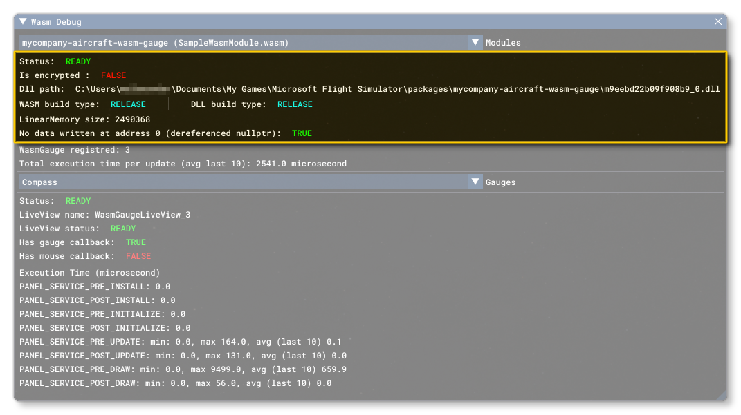The Module Section Of The WASM Debug Menu