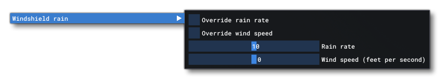 The Windshield Rain Sub-Menu