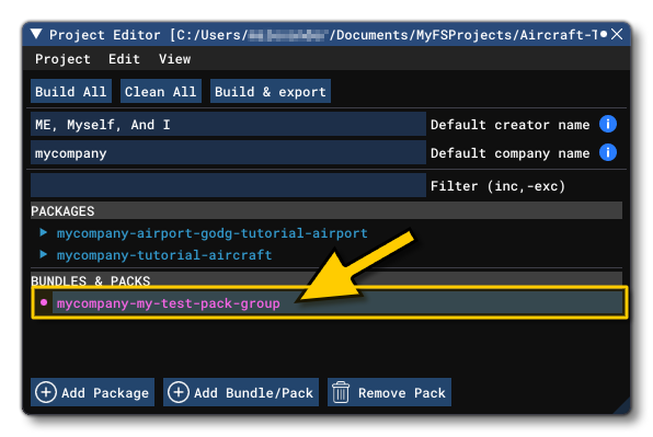 A Pack/Bundle In The Project Editor