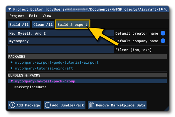 The Build & Export Button In The Project Editor