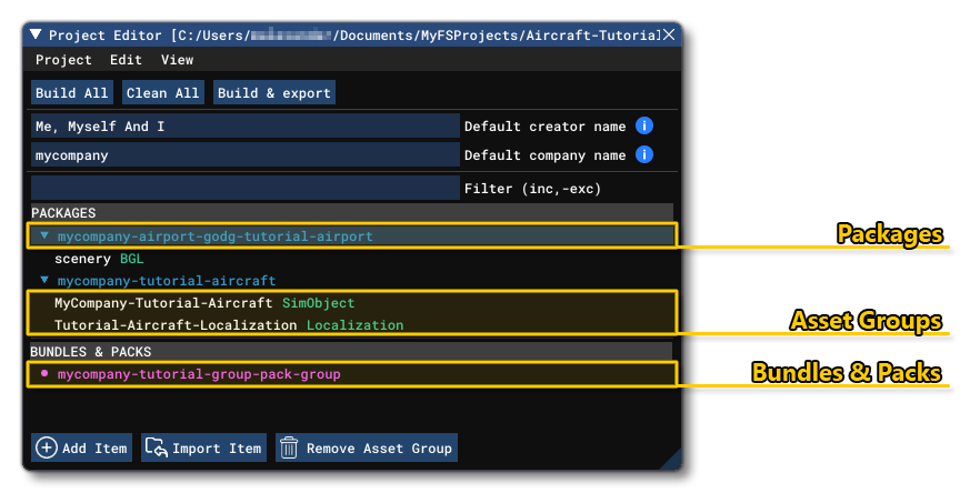 Packages And Asset Groups In The Project Editor