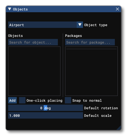 The Airport Object In The Objects Window