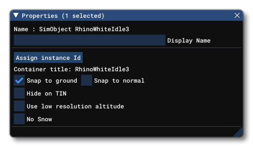 The Properties Window For A SimObj Object