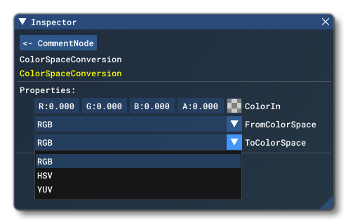 The ColorSpaceConversion Parameters In The Inspector