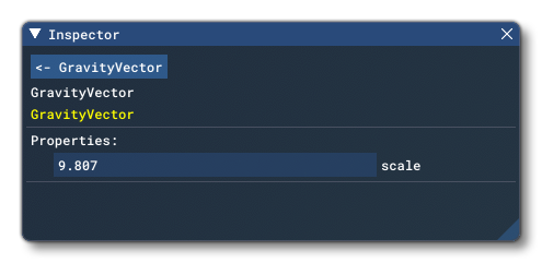 The GravityVector Options in The Inspector Window