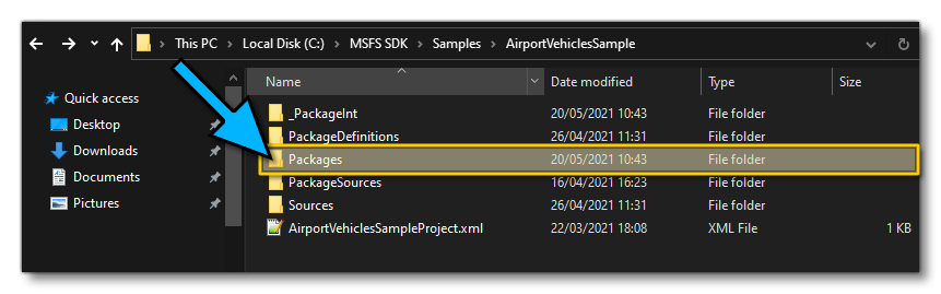 The Packages Folder For The Built Airport Vehicles Project