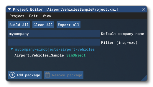 The AirportVehiclesSample Project In The Project Editor