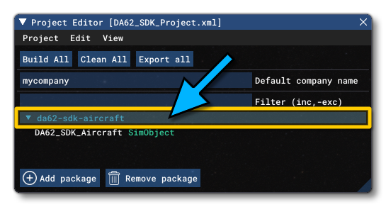 The DA62 Package In The Project Editor