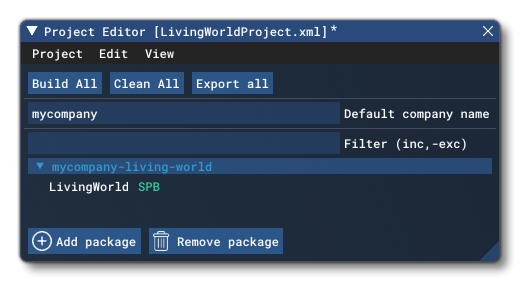 The LivingWorldProject In The Project Editor