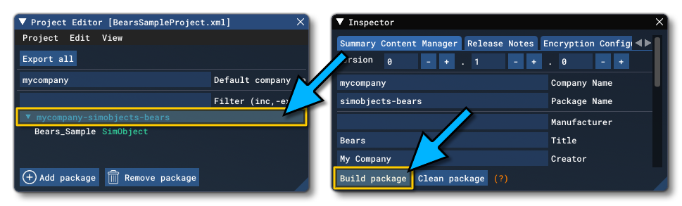 Building The BearsSample Package In The Project Editor Inspector