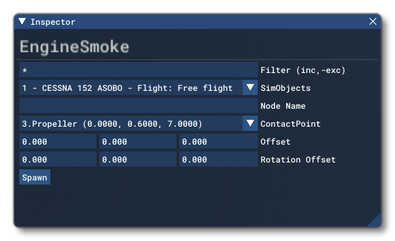 The EngineSmoke XML In The VFX Editor Inspector