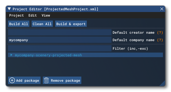 Projected Mesh Sample Project in The Project Editor