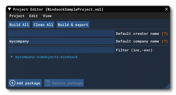 The Windsock Package In The Project Editor