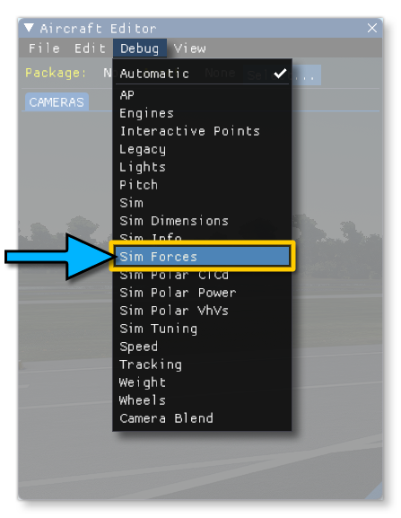 Debug Sim Forces In The Aircraft Editor