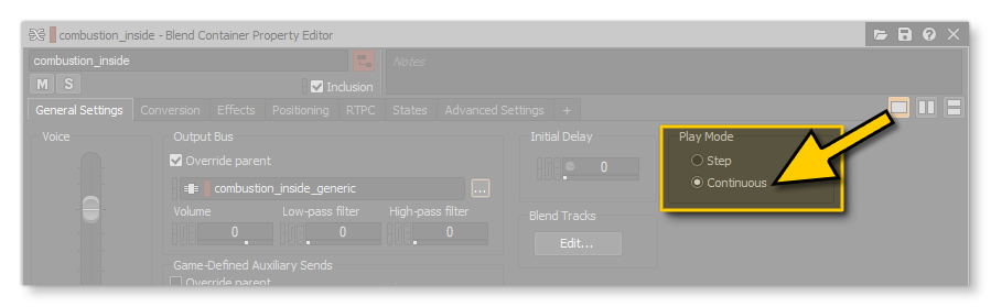 Setting The Blend Container To Continuous Play Mode